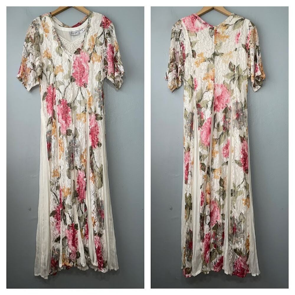 Vintage Nostalgia Lace Tea Dress Size Small Pink Floral Romantic Cottagecore 90s